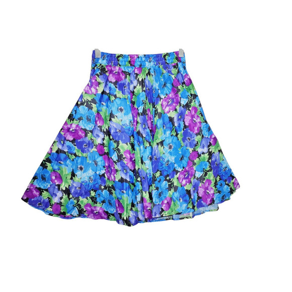 Vintage 90s Floral Midi Skirt – Size M – Made in USA – Elastic Waist – Bold Blue - Picture 1 of 5
